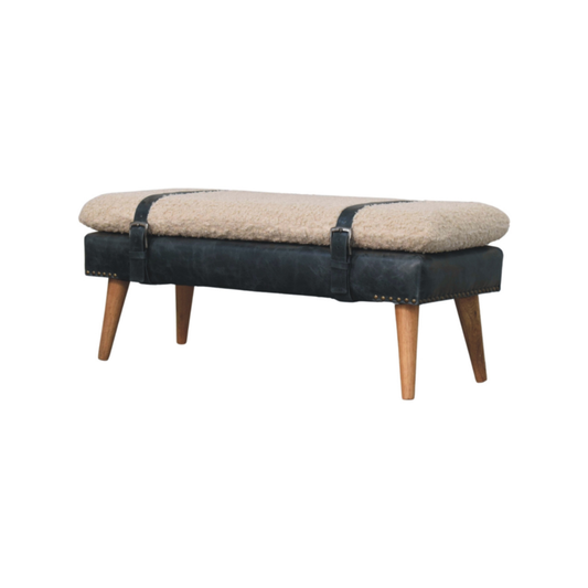Boucle x Black Leather Bench