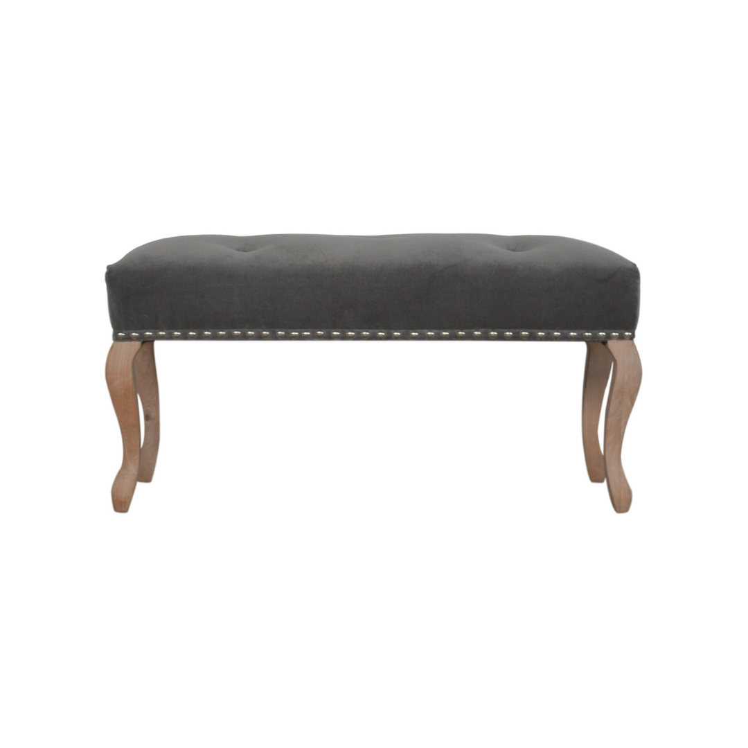 French Style Grey Velvet Bench