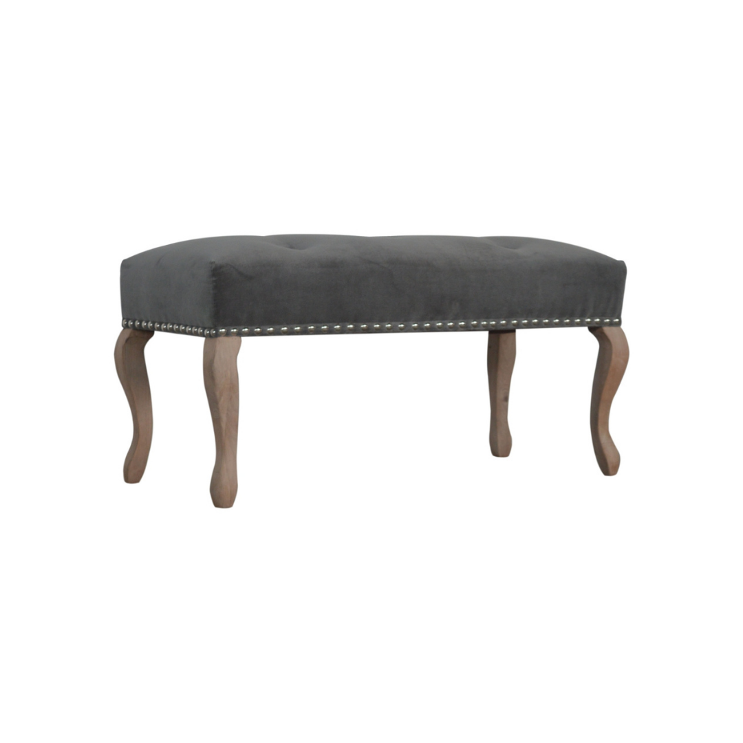 French Style Grey Velvet Bench