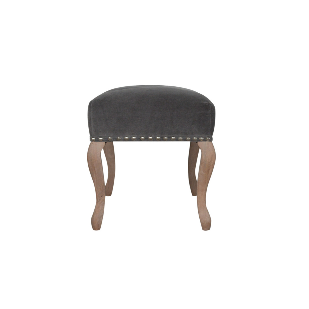 French Style Grey Velvet Bench