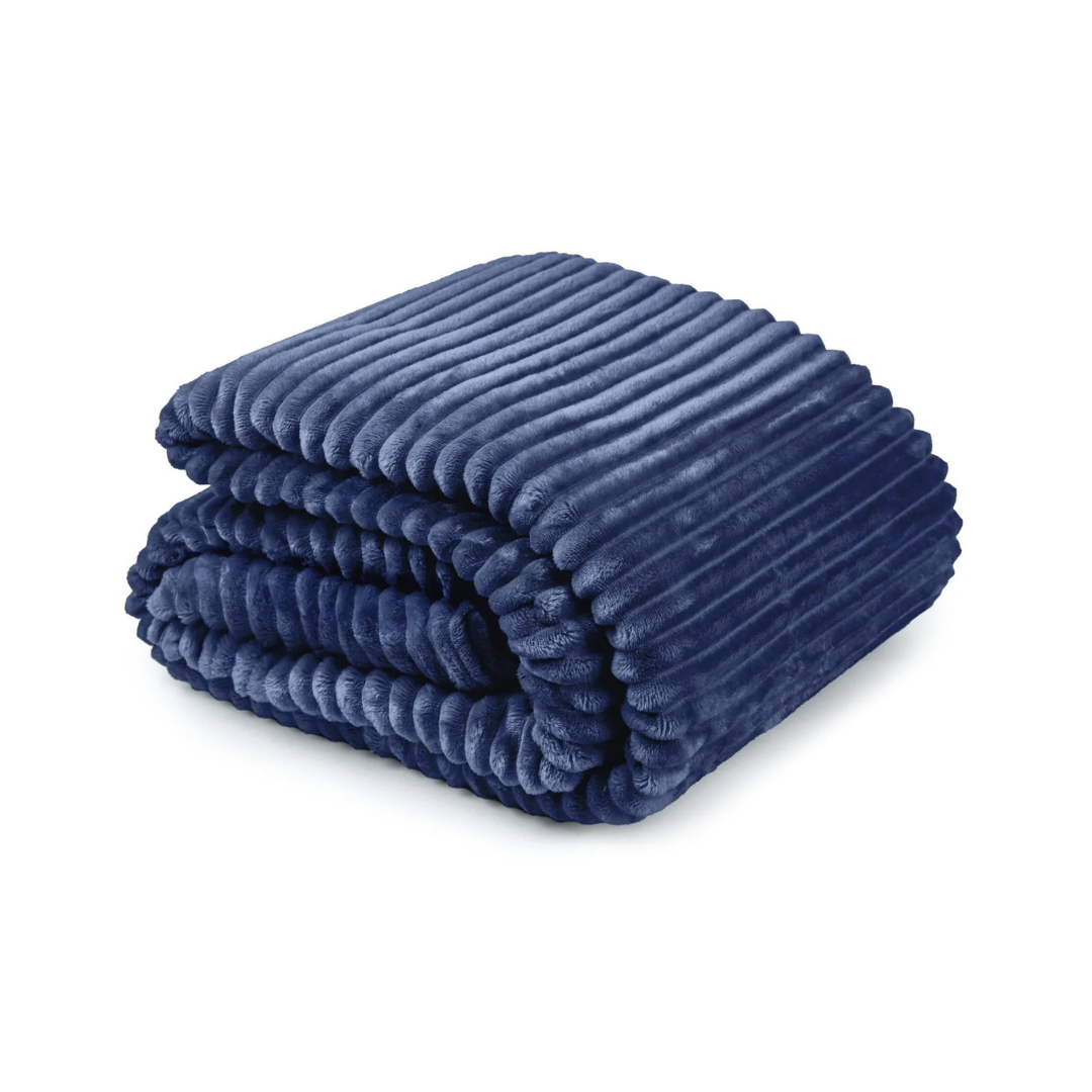 Navy Dahlia Fleece Throw