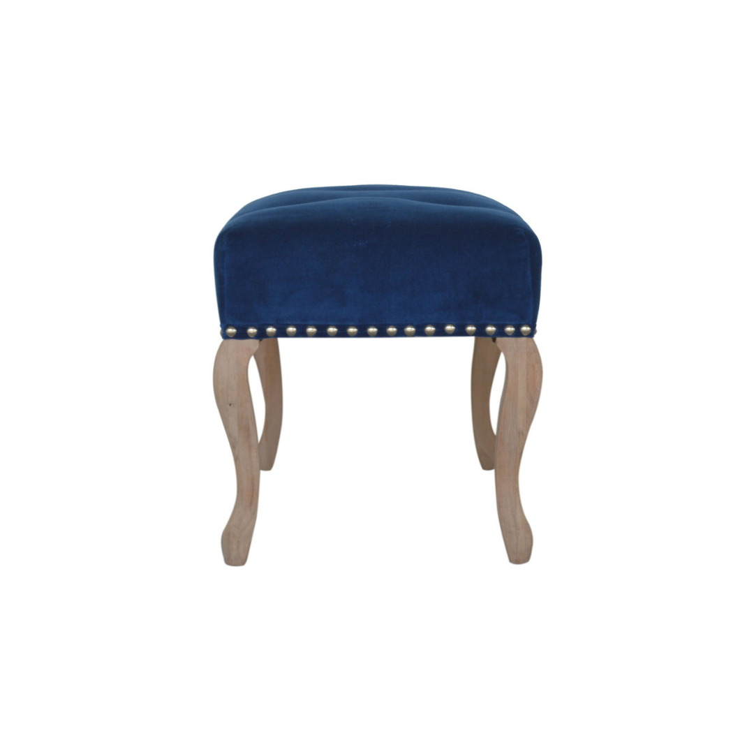 French Style Royal Blue Velvet Bench