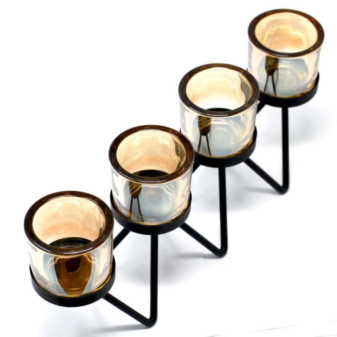 Iron Votive Candle Holder Centrepiece  - 4 Cup Zig Zag