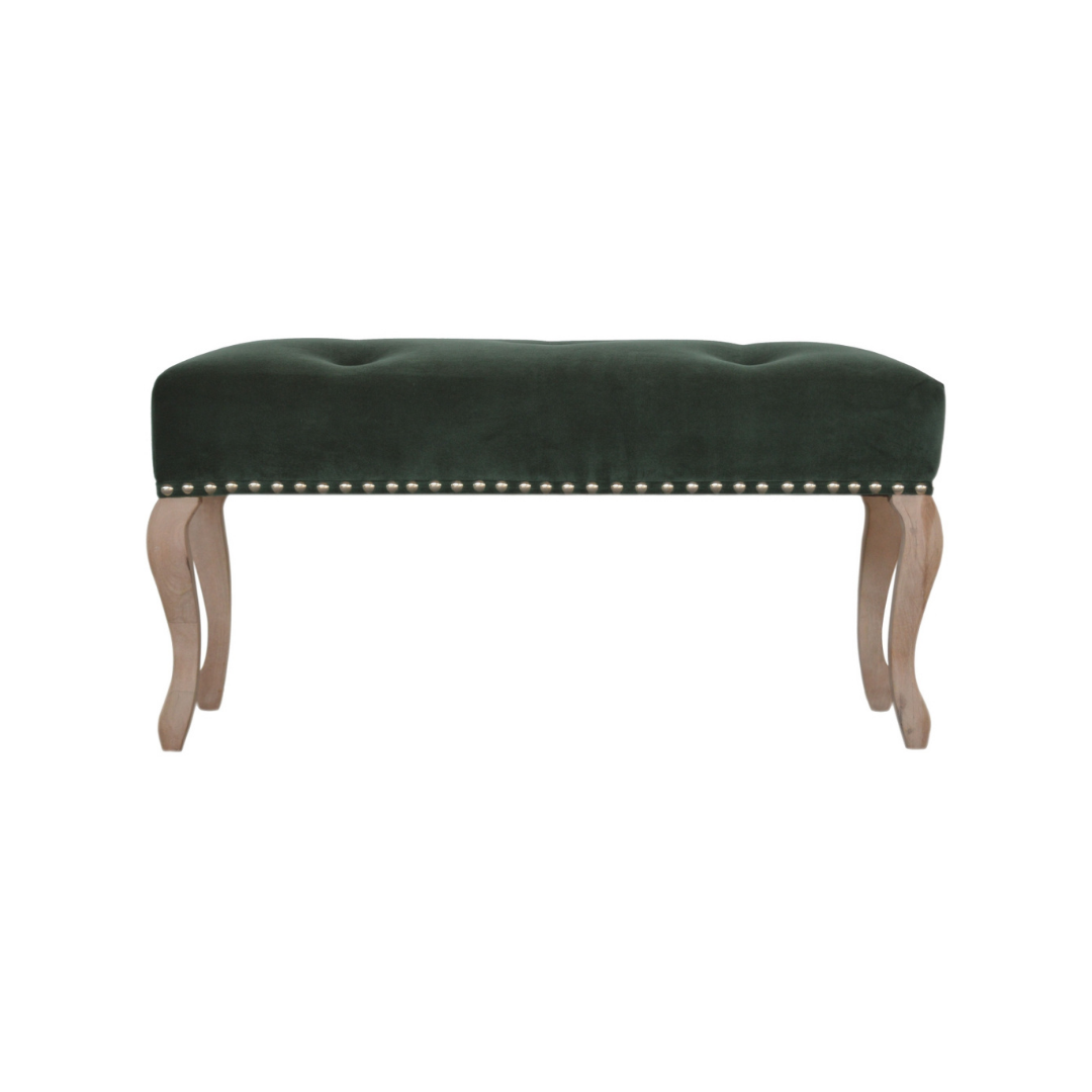French Style Emerald Velvet Bench