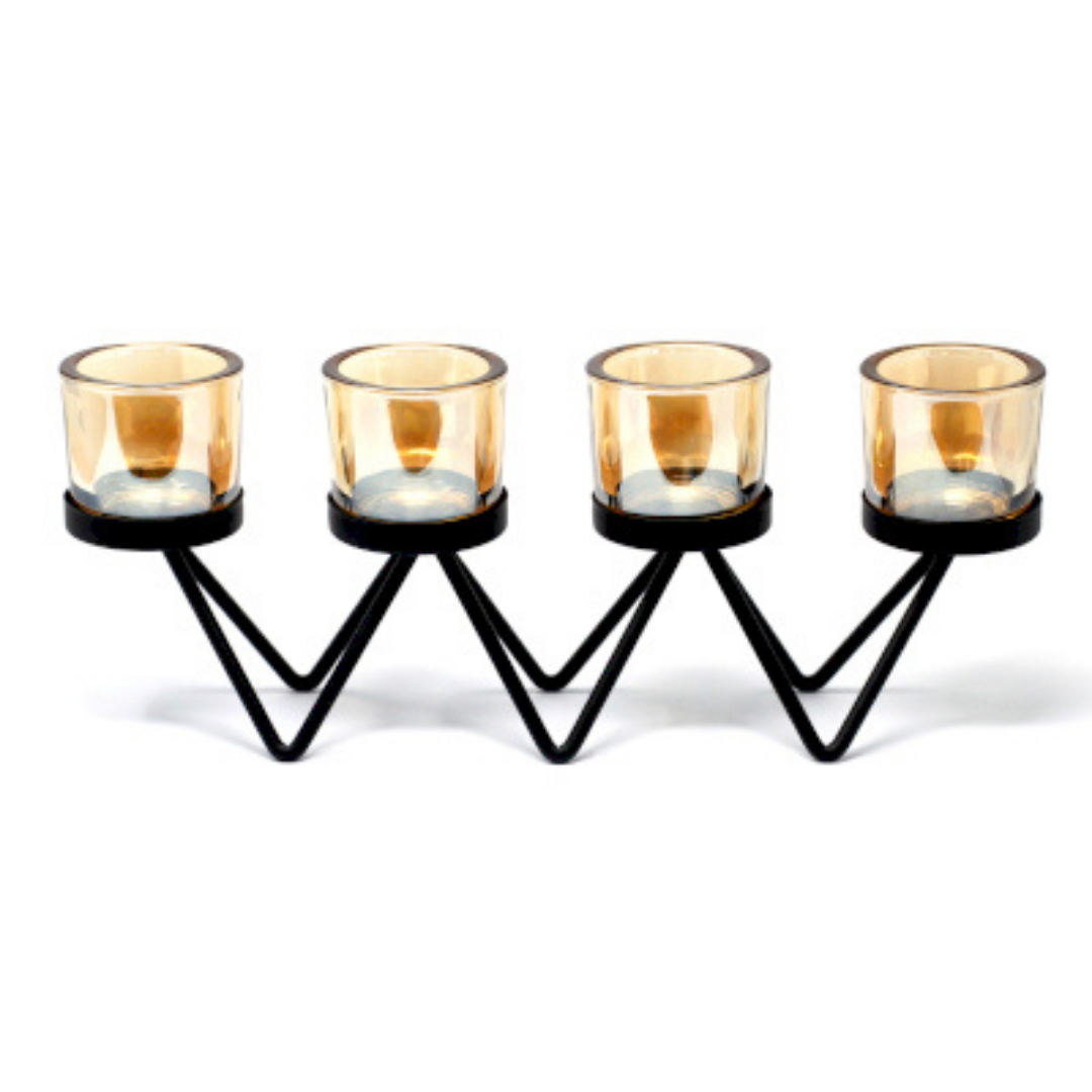Iron Votive Candle Holder Centrepiece  - 4 Cup Zig Zag