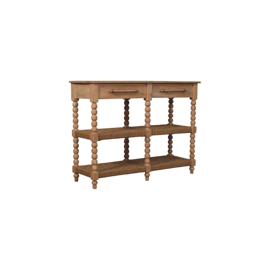 Savoy Bobbin Console with Jute Shelves