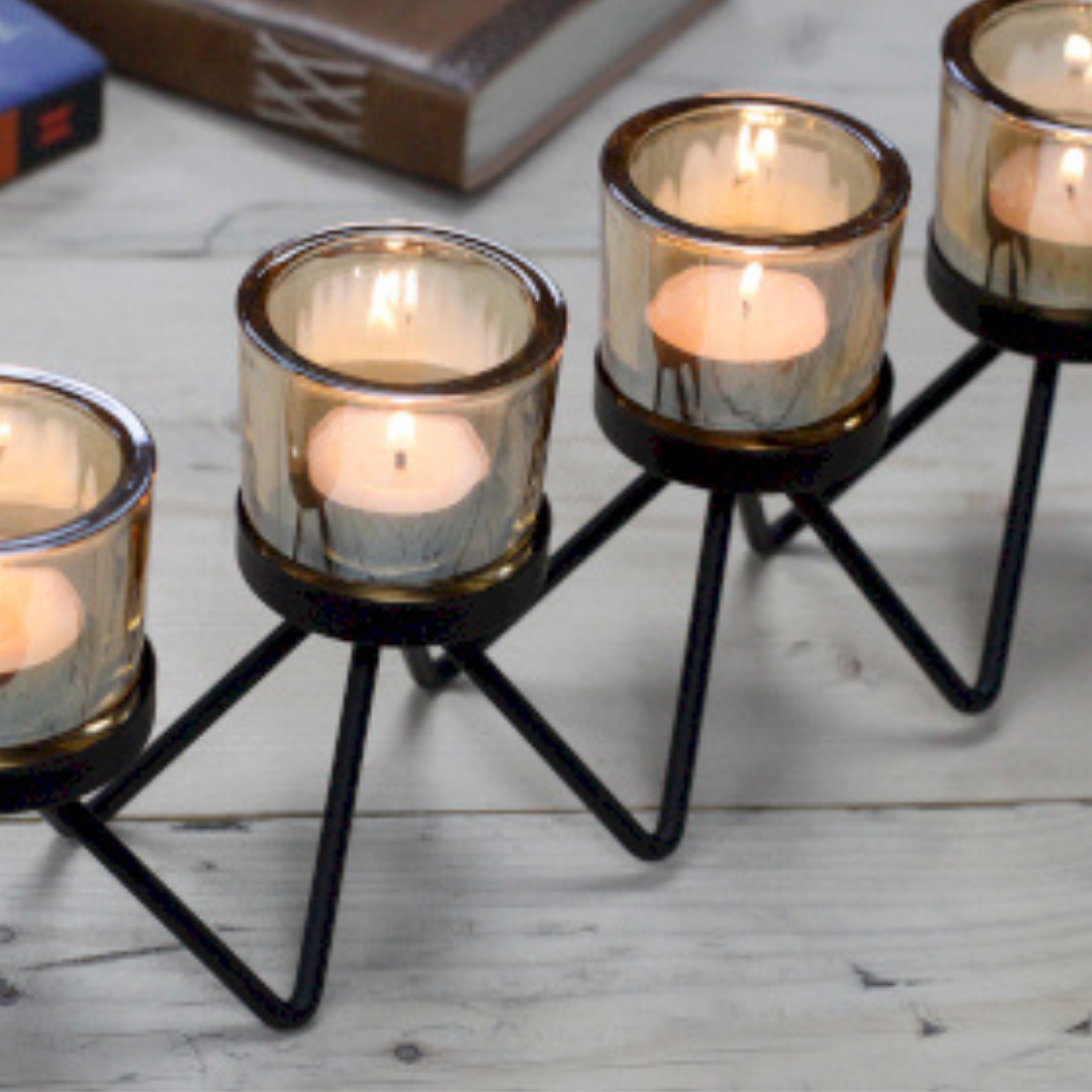 Iron Votive Candle Holder Centrepiece  - 4 Cup Zig Zag