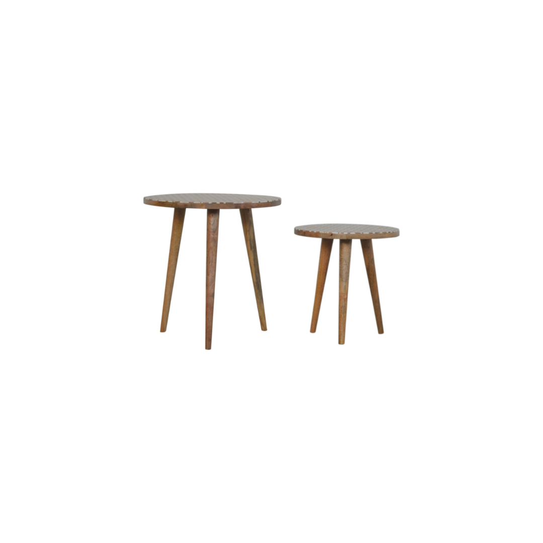 White Pattern Footstool Set of 2