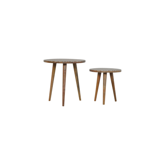 White Pattern Footstool Set of 2