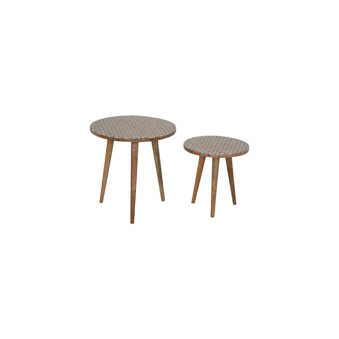 White Pattern Footstool Set of 2