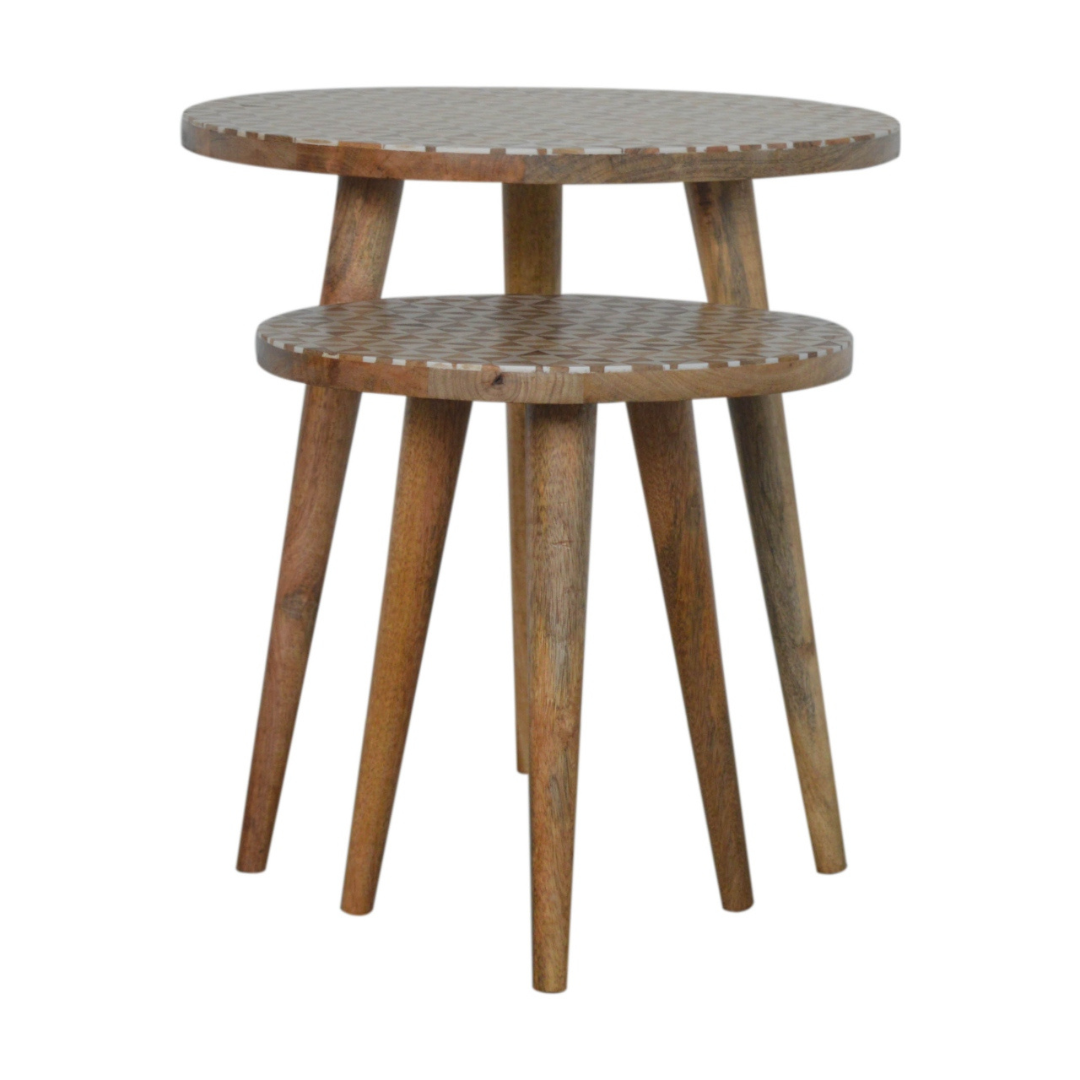 White Pattern Footstool Set of 2