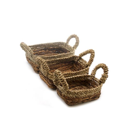 Banana Leaf & Seagrass Square Basket - Set of 3