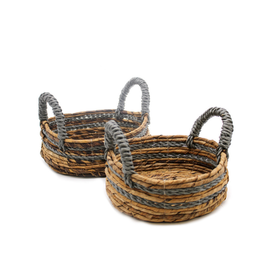 Banana Leaf & Abu-abu Raffia Basket - Set of 2