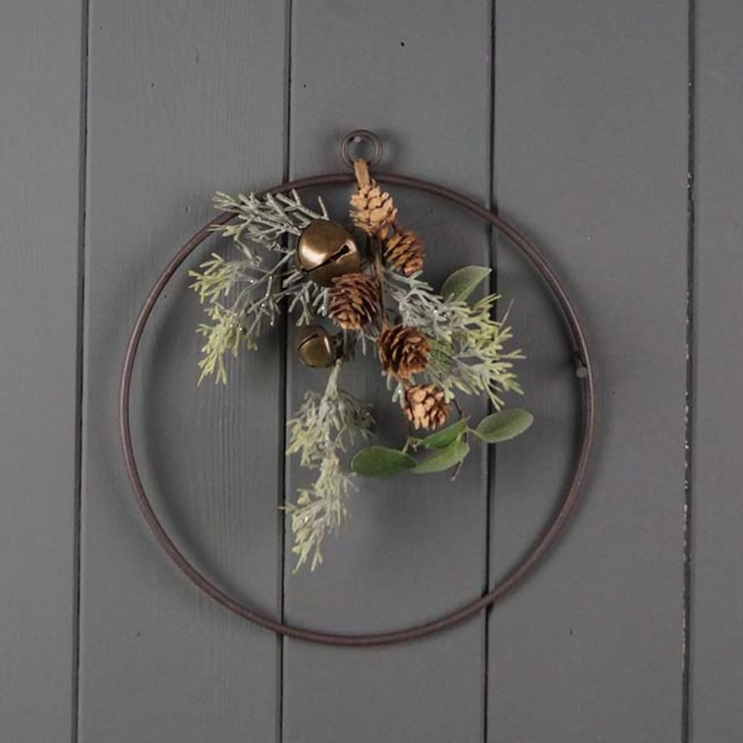 Wire Wreath with Faux Foliage and Brass Bells, 20 cm