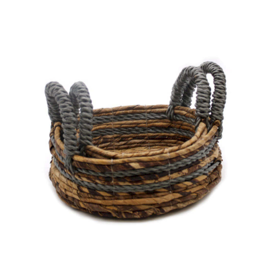 Banana Leaf & Abu-abu Raffia Basket - Set of 2