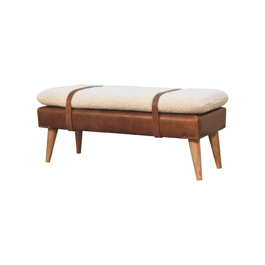 Bouclé Buffalo Hide Leather Bench