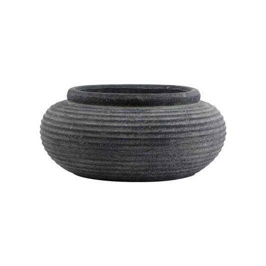 Amalfi Grey Round Ribbed Planter
