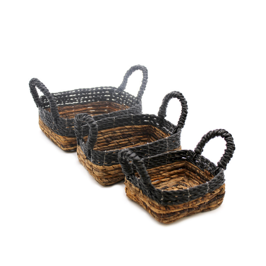 Banana Leaf & Hitam Raffia Square Basket - Set of 3