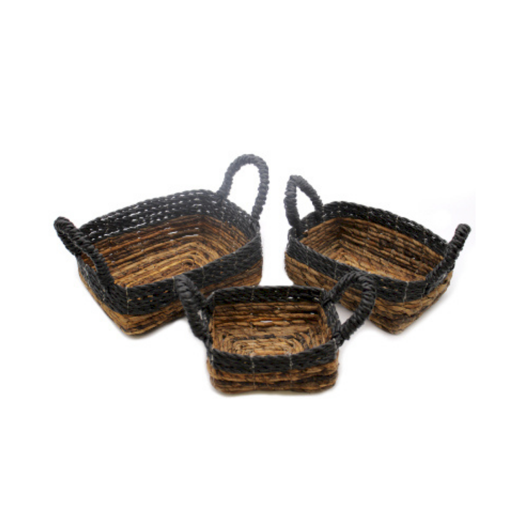 Banana Leaf & Hitam Raffia Square Basket - Set of 3