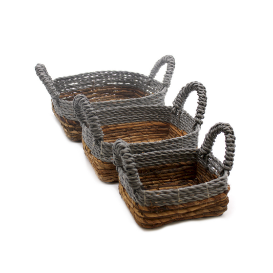 Banana Leaf & Abu-Abu Raffia Square Basket - Set of 3