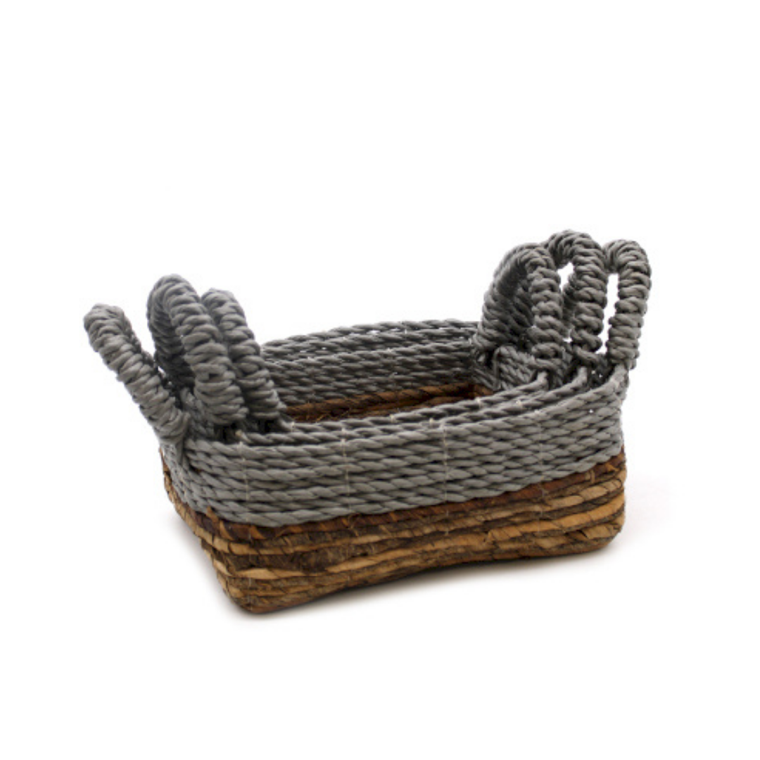 Banana Leaf & Abu-Abu Raffia Square Basket - Set of 3