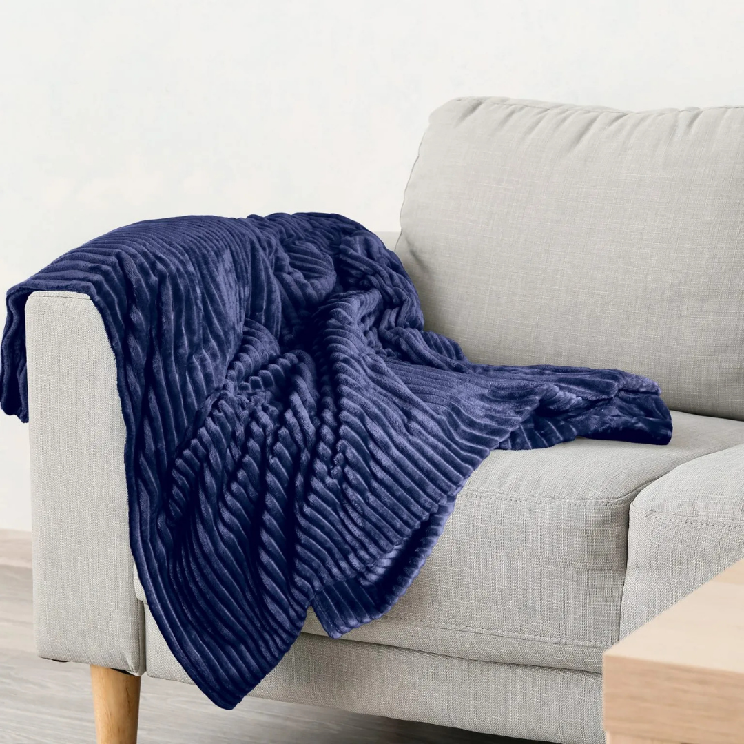 Navy Dahlia Fleece Throw