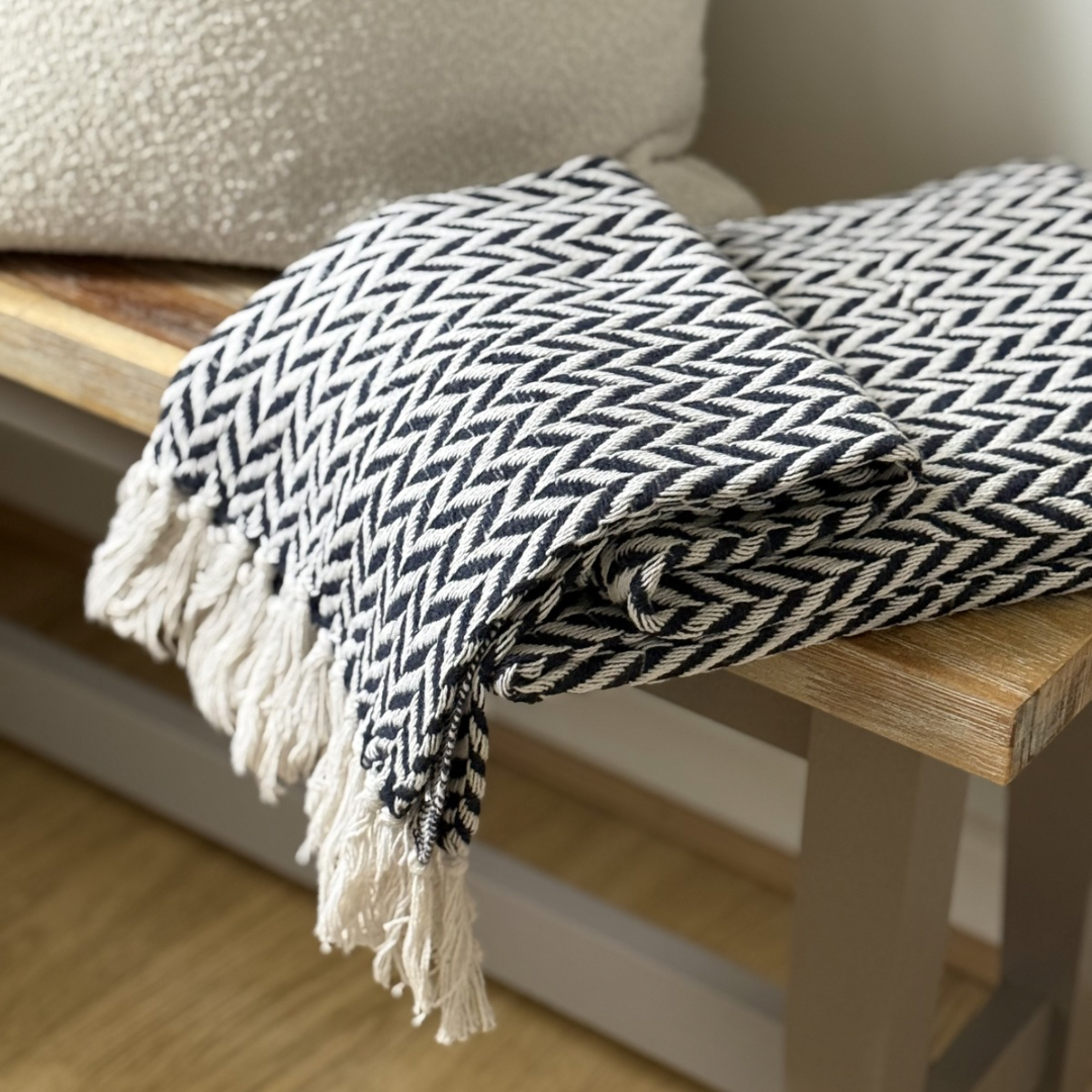 Navy Blue and White Chevron Throw Blanket