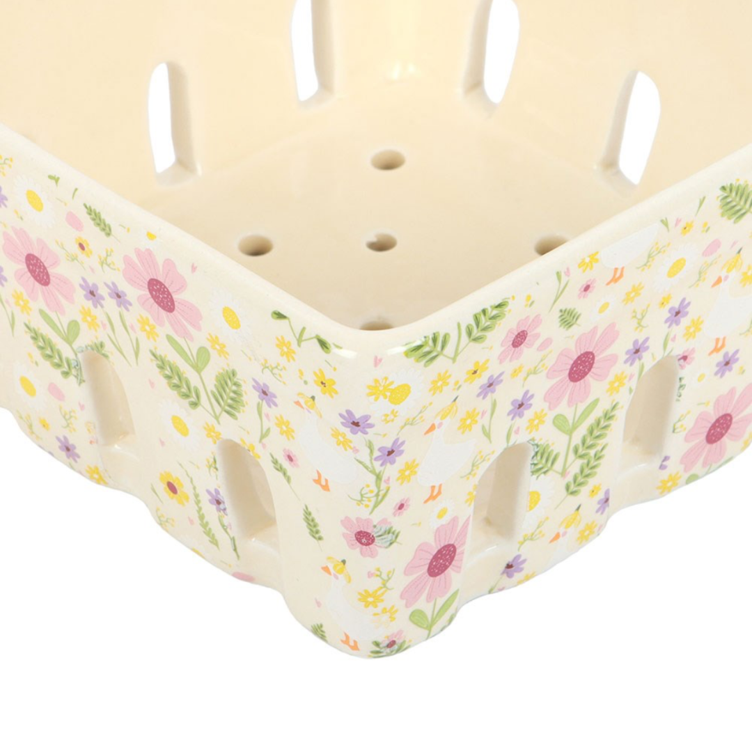 Floral Print Ceramic Basket