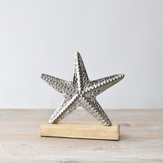 Metal Starfish Decoration on Wooden Base