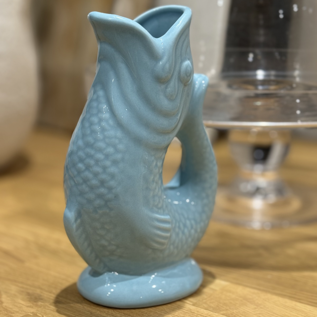Aqua Blue Ceramic Fish Vase