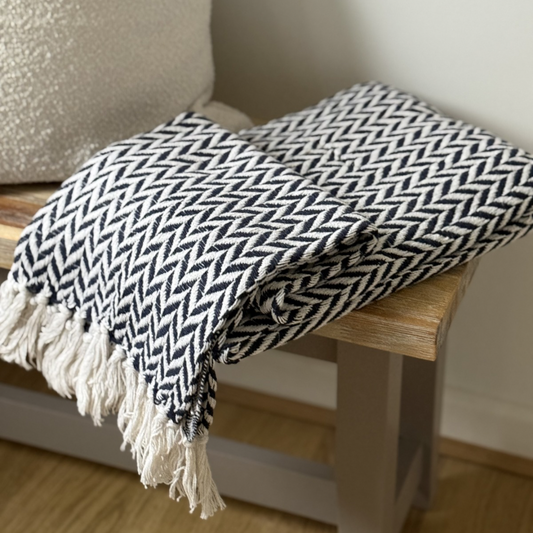 Navy Blue and White Chevron Throw Blanket