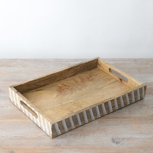 Large White Wash Wooden Tray