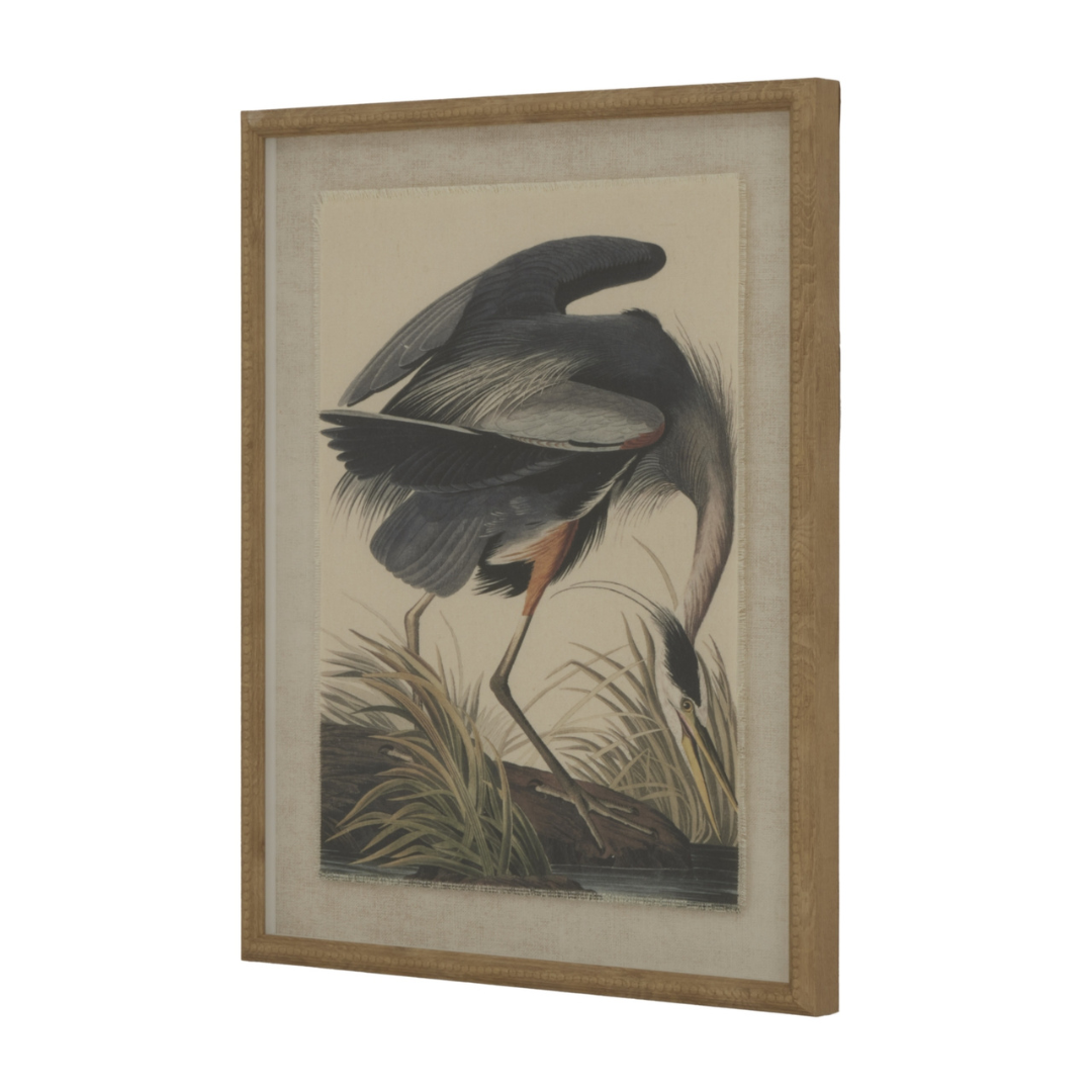 Heron On Linen In Beaded Frame