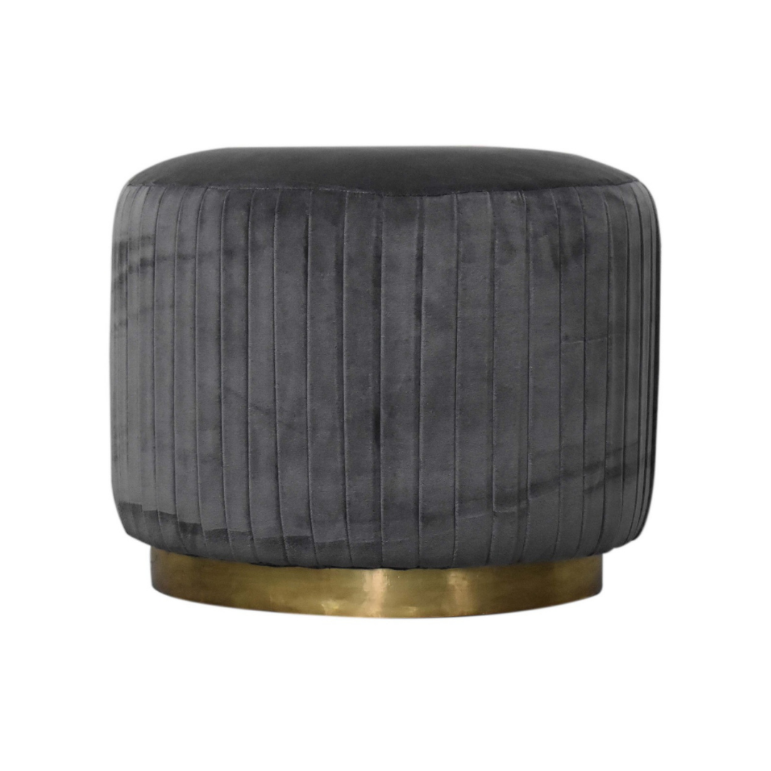 Grey Velvet Pleated Footstool