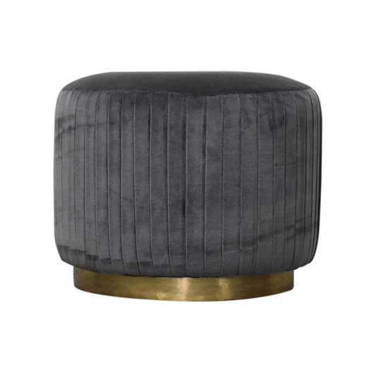 Grey Velvet Pleated Footstool
