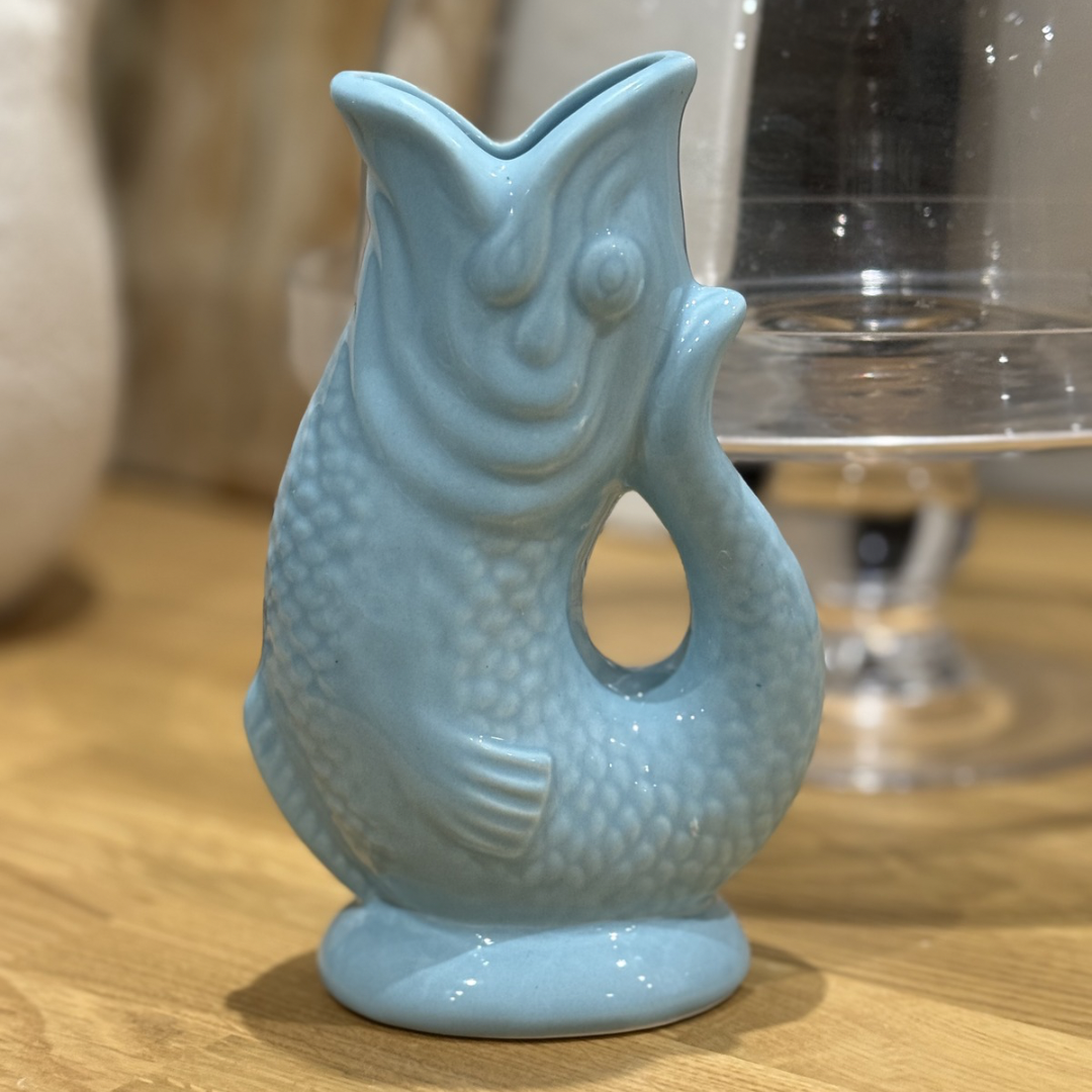 Aqua Blue Ceramic Fish Vase