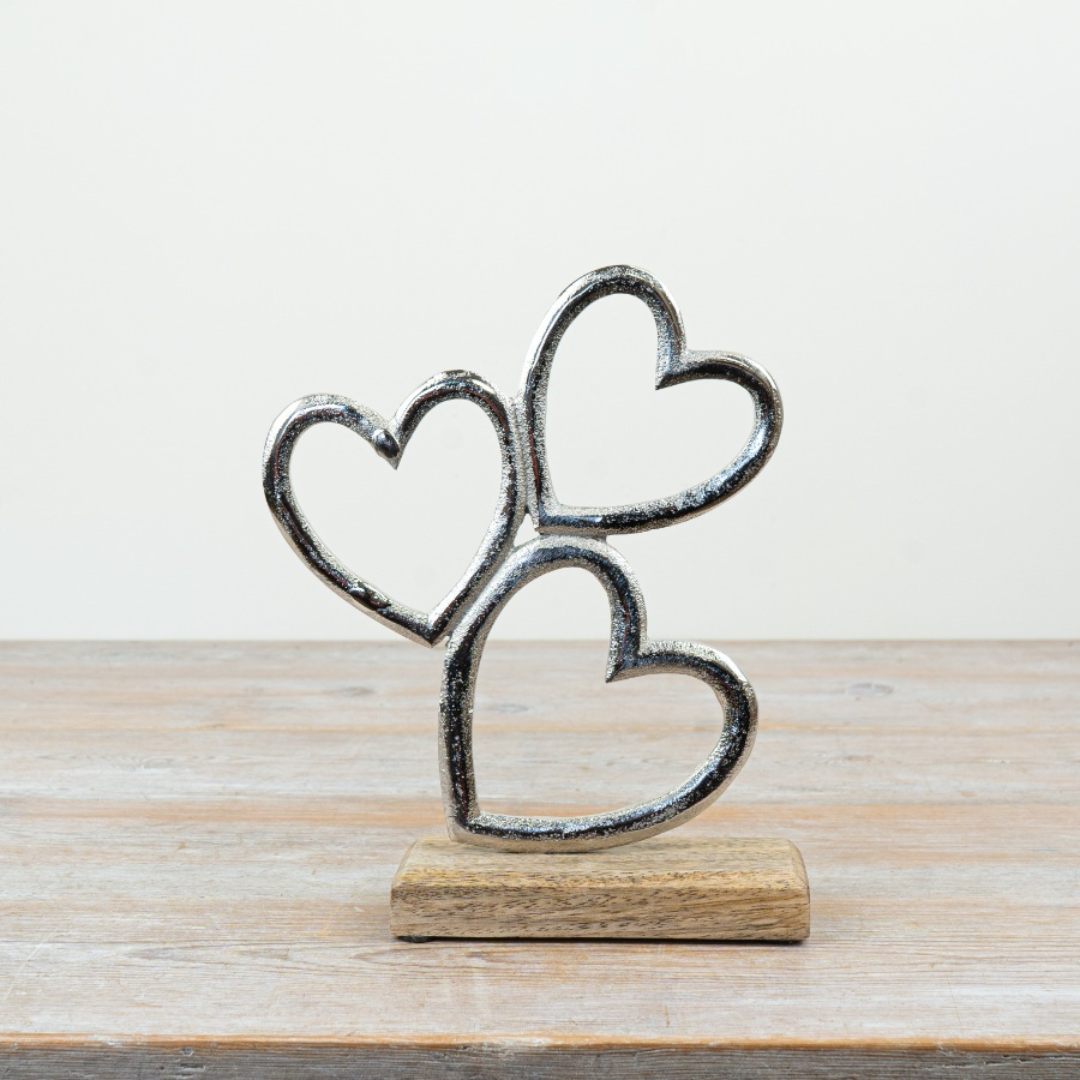 Trio of Hearts on Wooden Base