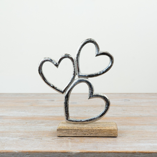 Trio of Hearts on Wooden Base