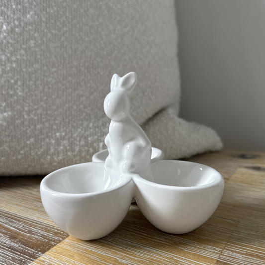 Ceramic Rabbit Three Egg Dish