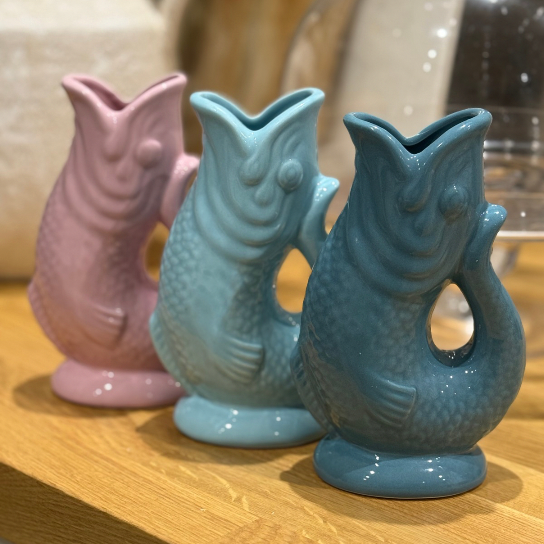 Aqua Blue Ceramic Fish Vase