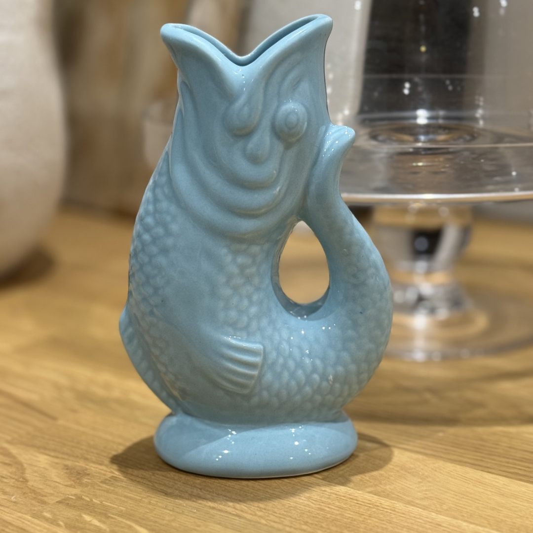 Aqua Blue Ceramic Fish Vase