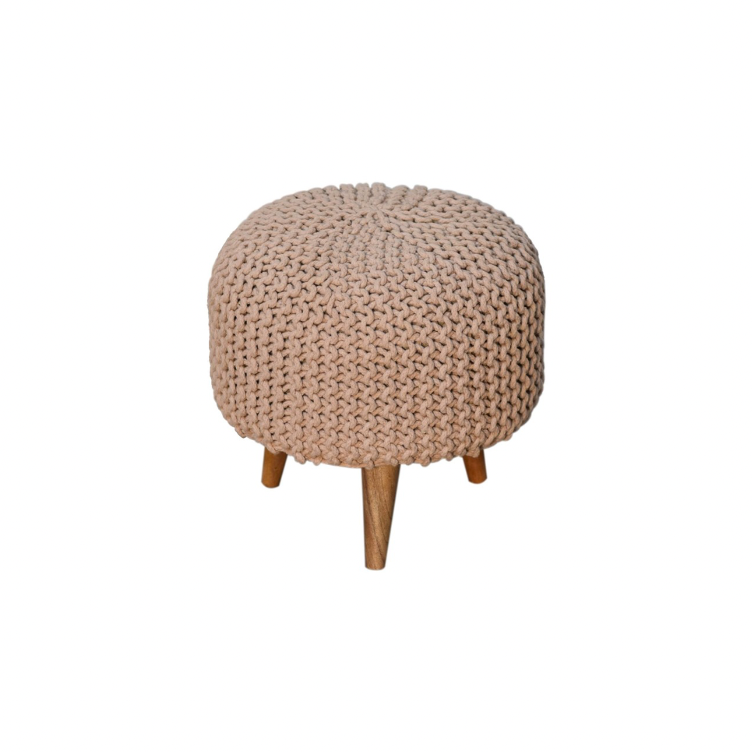 Beige Round Footstool