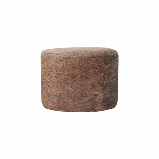 Mocha Faux Fur Round Footstool