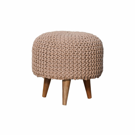 Beige Round Footstool
