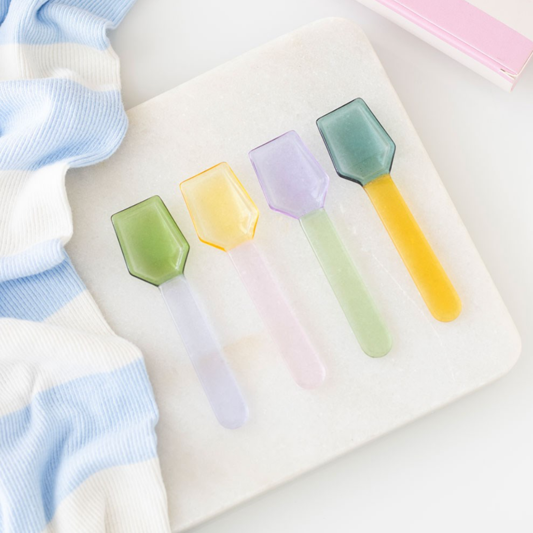 Set of 4 Pastel Glass Dessert Spoons