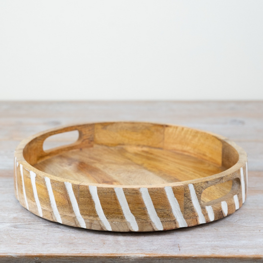Round Wooden White Wash Tray