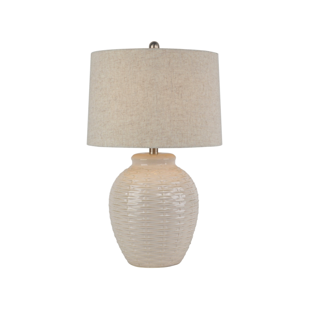 Basketweave Ceramic Table Lamp With Linen Shade