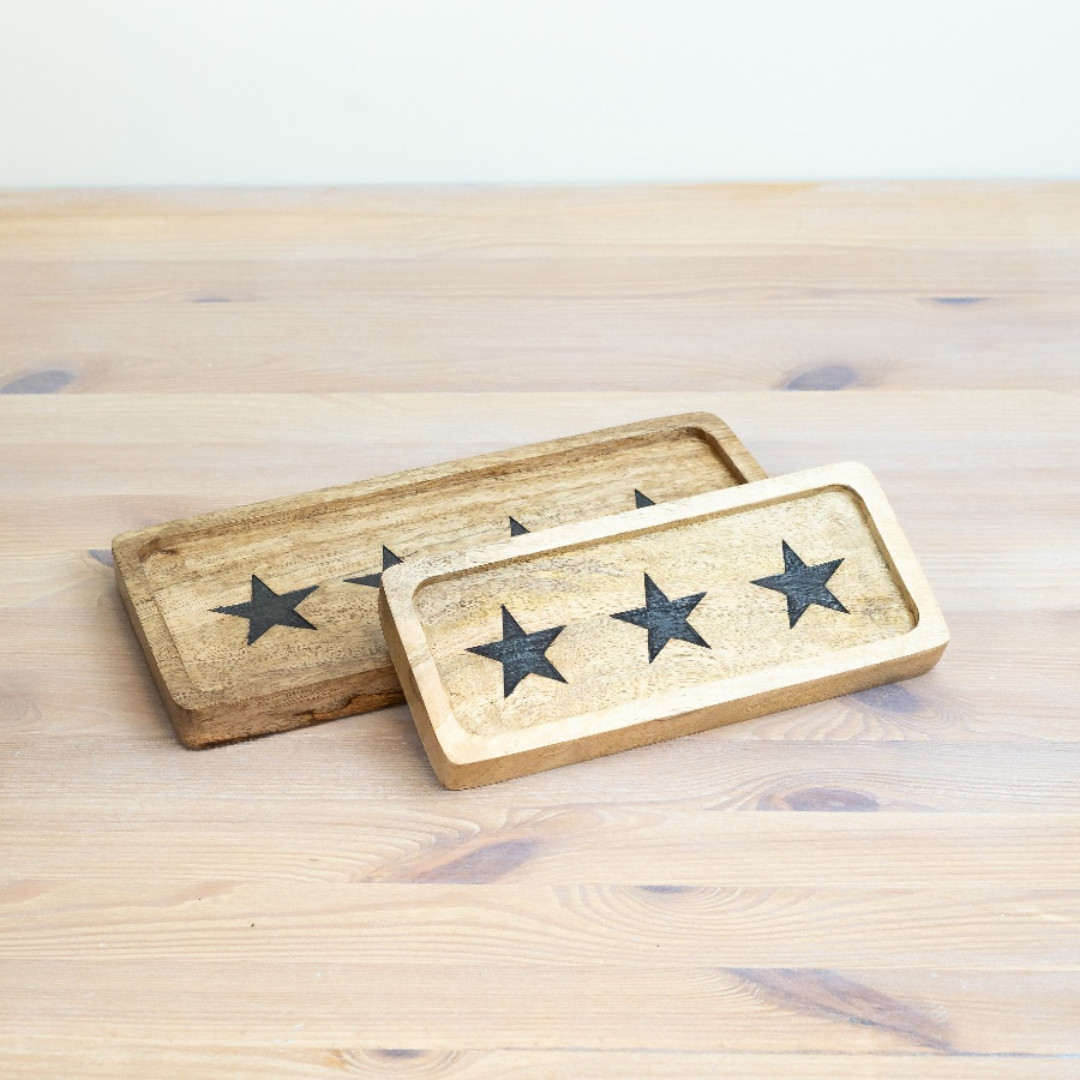 Wooden Tray With Star Design