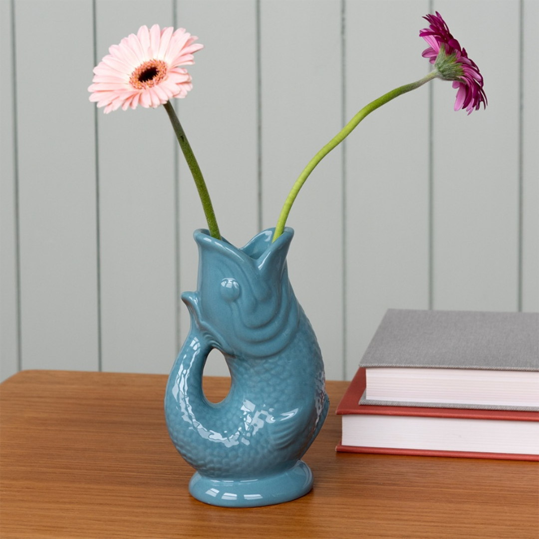 Blue Ceramic Fish Vase