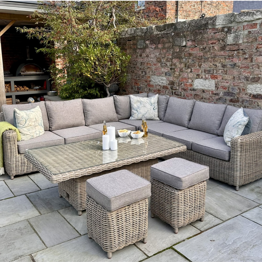 Amalfi Outdoor Large Corner Set With Riser Table and 2 Stools